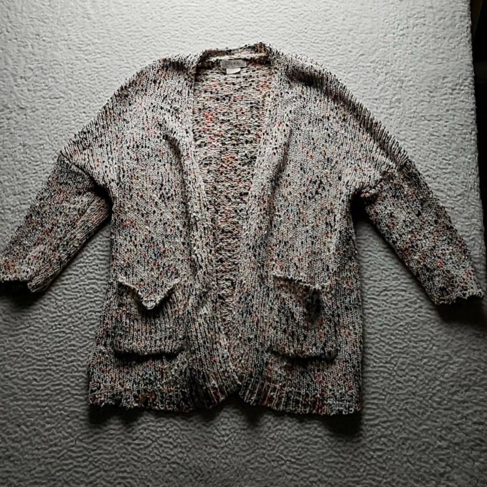 COCOBLEU Cardigan Sweater Womens 1X Multicolor V Neck Open Front Open Knit